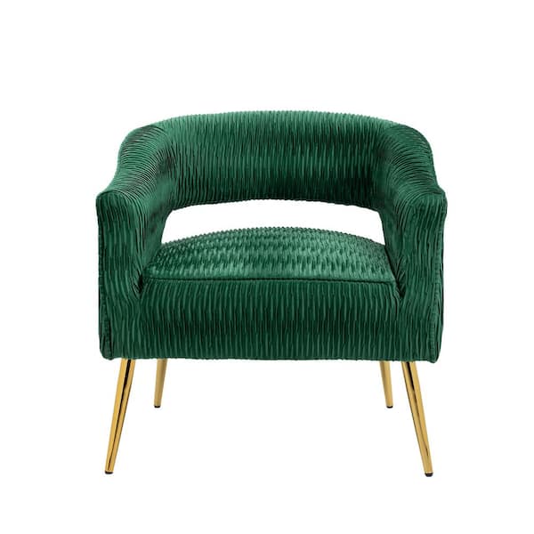 Uixe Luxurious Green velvet fabric accent armchair with pleated design(Set of 1)