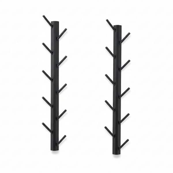Black Coat Rack Vertical Wall Mount, Bamboo Coats Hooks Clothes