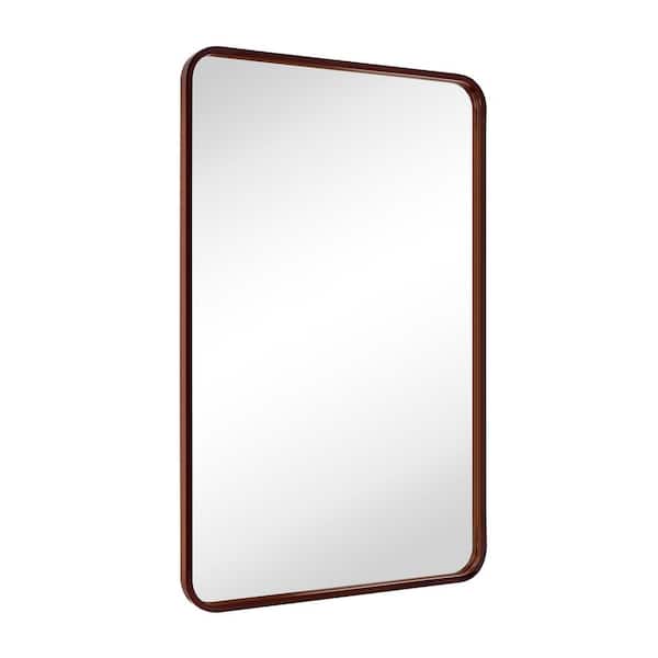 TEHOME Yorkshire 30 in. W x 48 in. H Rounded Rectangular Wood Framed Wall Mounted Bathroom Vanity Mirror in Walnut