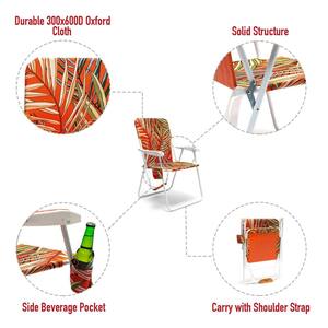 Orange Aluminum Patio Beach Chair Lawn Chair Camping Chair with Side Pocket and Shoulder Strap