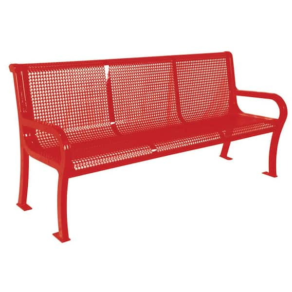 Ultra Play 6 ft. Perforated Red Commercial Park Lexington Portable Bench with Back Surface Mount