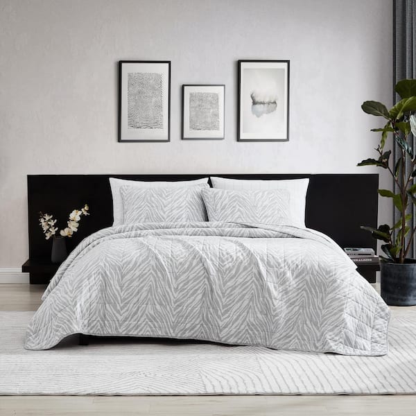 Urban Zebra 3-Piece Gray Cotton King Quilt Set