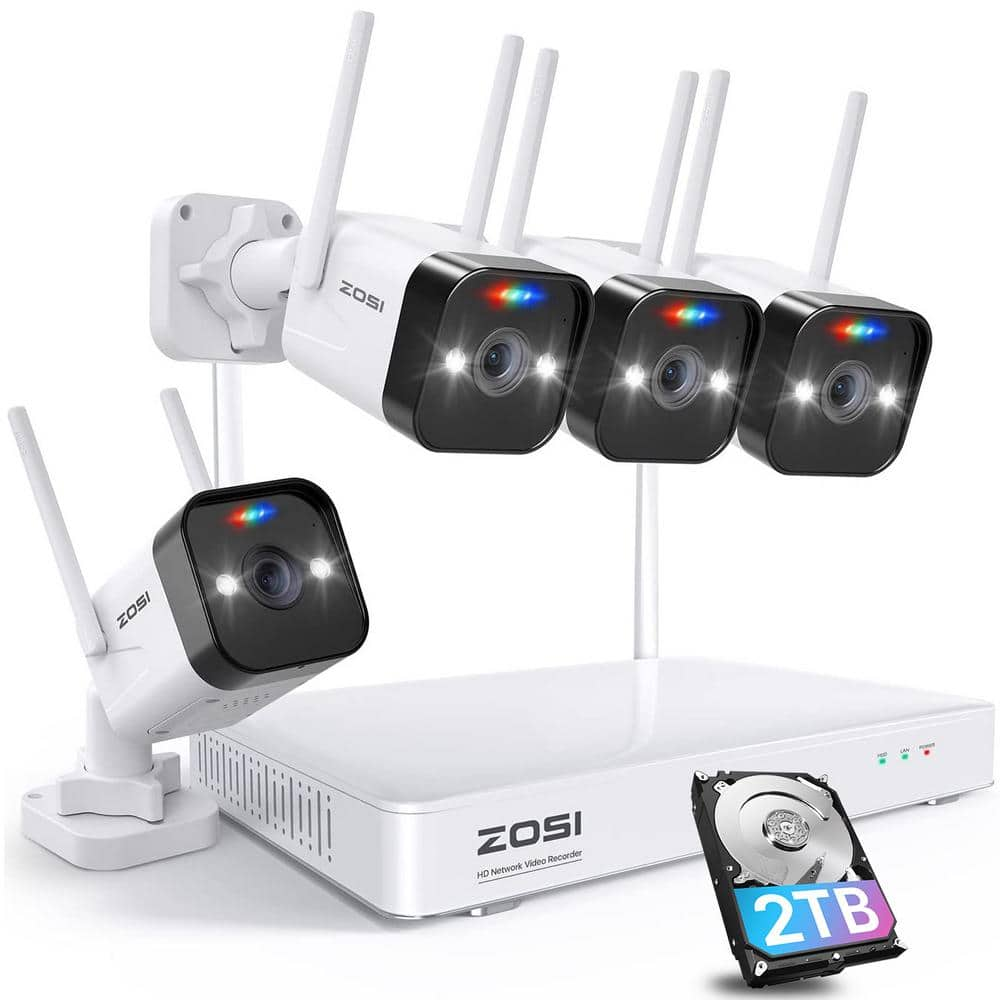 3MP 2K 8-Channel 2TB NVR Wireless Security Camera System with 4 Outdoor Wi-Fi IP Spotlight Cameras, 2-Way Audio -  ZOSI, ZSWNVK-U83042-W