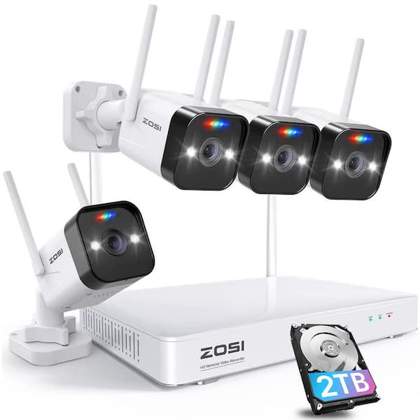 ZOSI 3MP 2K 8-Channel 2TB NVR Wireless Security Camera System with 4 Outdoor Wi-Fi IP Spotlight Cameras, 2-Way Audio