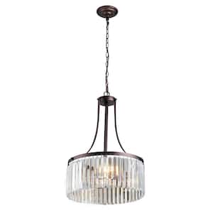 Indoor 3-Light Oil Rubbed Bronze Uplight Pendant Round Crystal Chandelier with Shade Adjustable Height