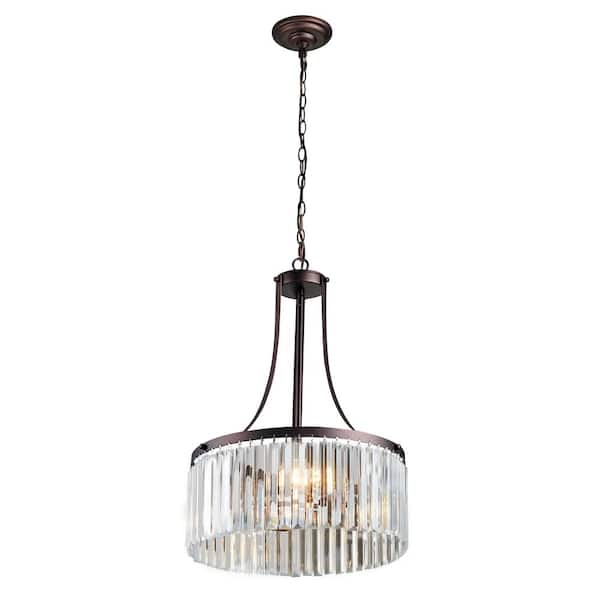 Unbranded Indoor 3-Light Oil Rubbed Bronze Uplight Pendant Round Crystal Chandelier with Shade Adjustable Height