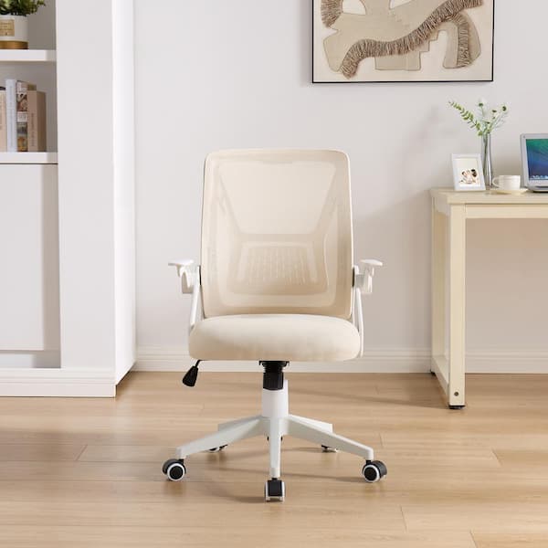 White Faux Leather Seat Swivel Adjustable Task Chair Fabric Back Steel Frame White Faux Leather Seat Swivel Adjustable Task Chair Fabric Back Steel Frame