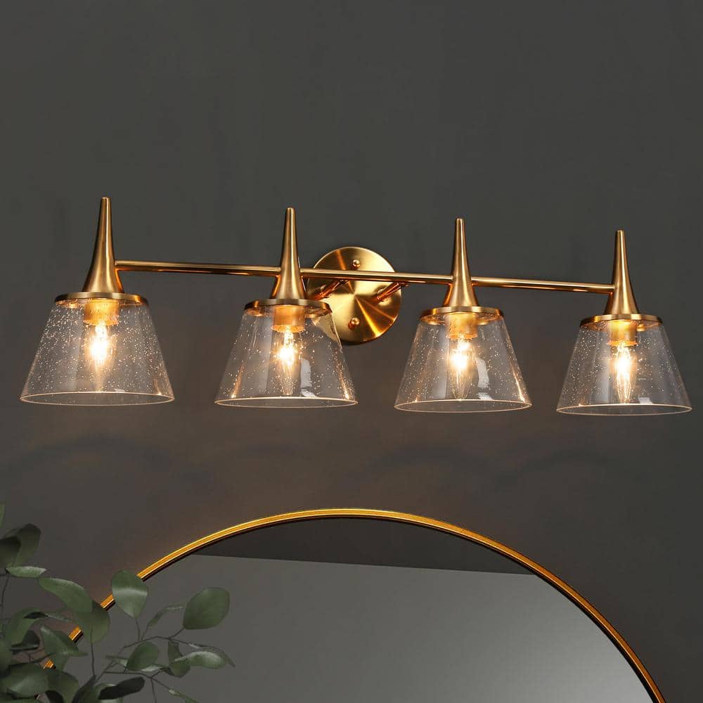 Quoridan Classic 29 in. 4-Light Brass Bell Bathroom Vanity Light Modern Powder Room Wall Sconce with Seeded Glass Shades price history on PriceWatchPro