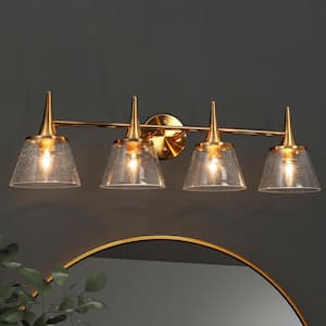 Modern Classic Brass Bell Bathroom Vanity Lighting 29 in. 4-Light Powder Room Wall Sconce with Clear Seedy Glass Shades