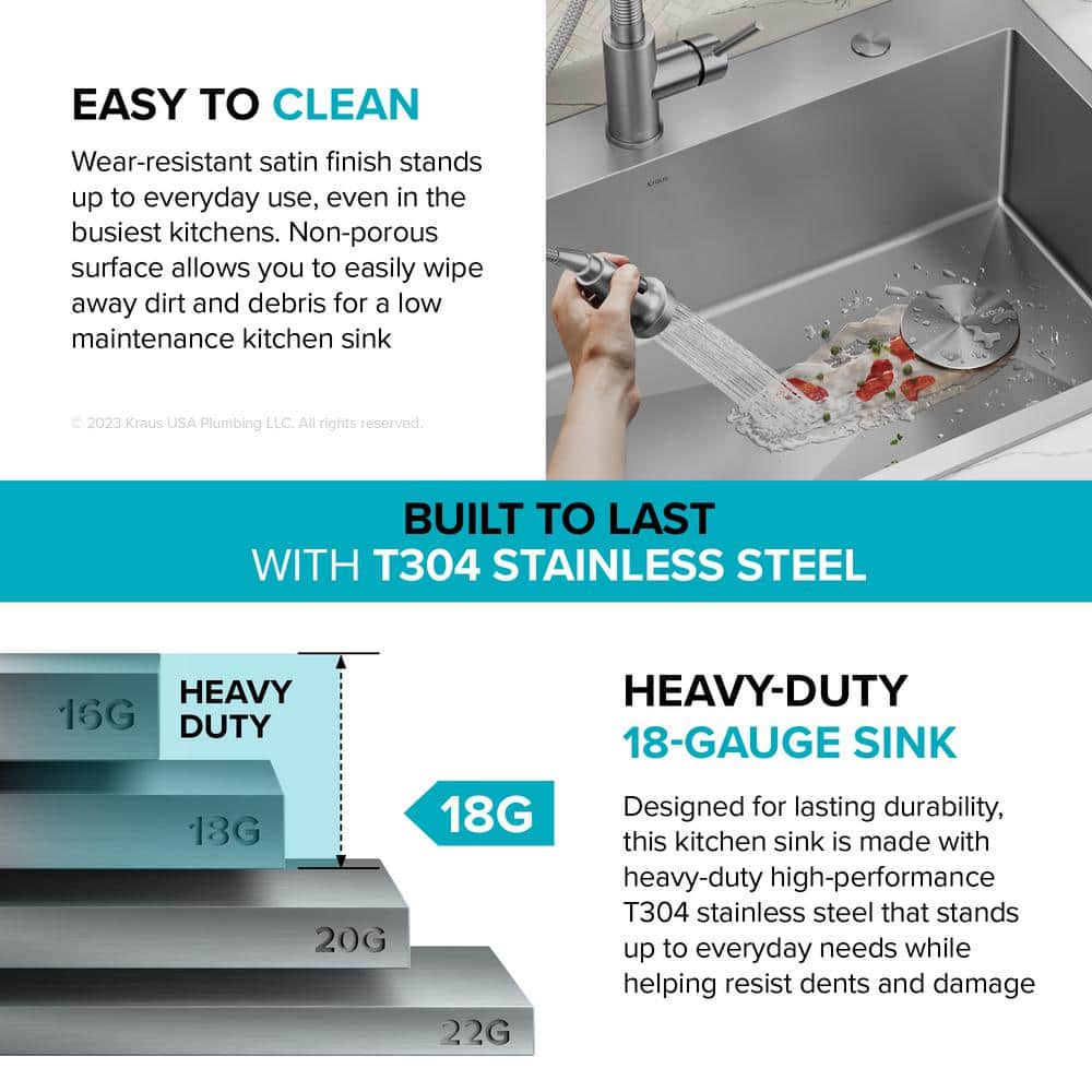 25-Inch Satin Stainless Steel Single Bowl Drop-In Kitchen Sink Set