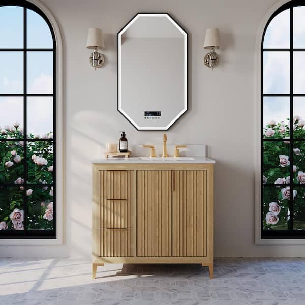Turlington 36 in. W Single Sink Freestanding Bath Vanity in Oak with White Quartz Top