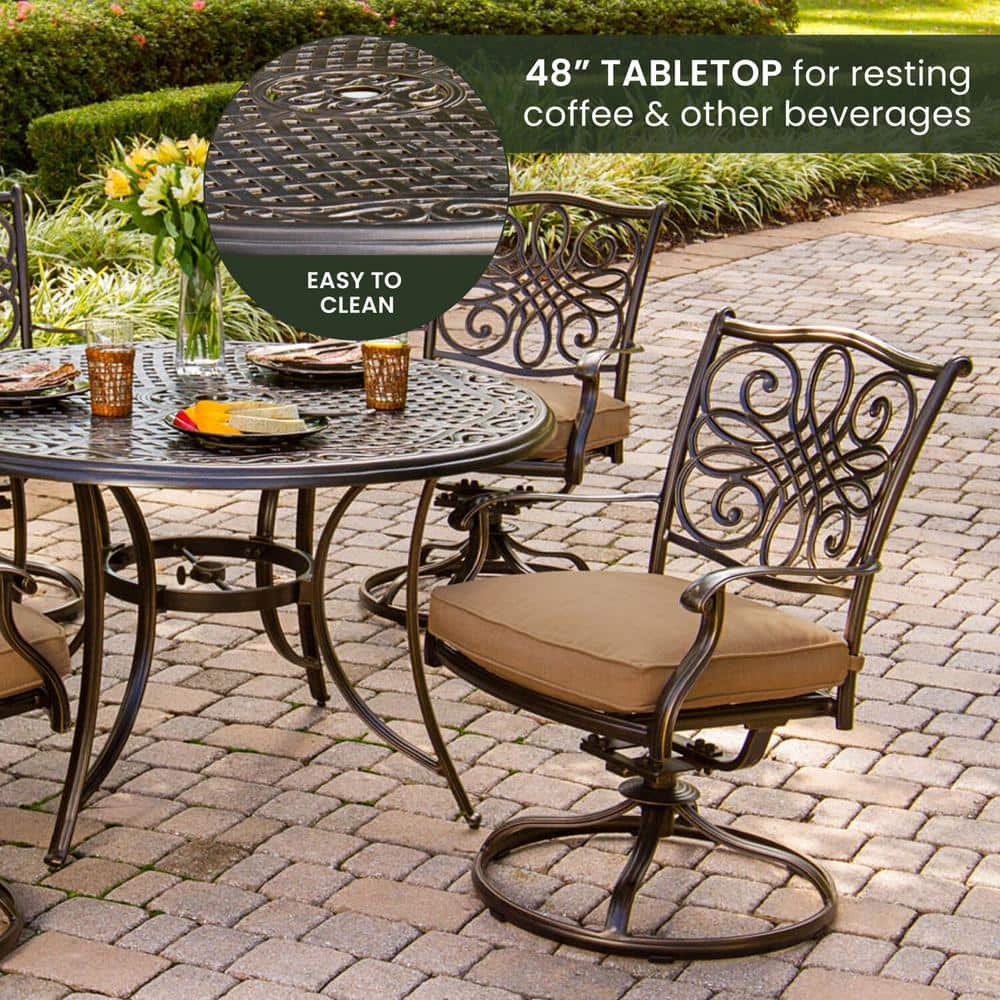 Traditions 5-Piece Tan Aluminum Patio Dining Set with Cushions