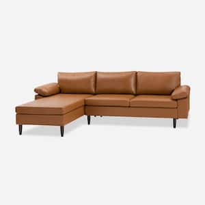 Chrissie 109 in. W Vegan Leather Mid-Century Sectional Sofa in Camel with Solid Wood Legs
