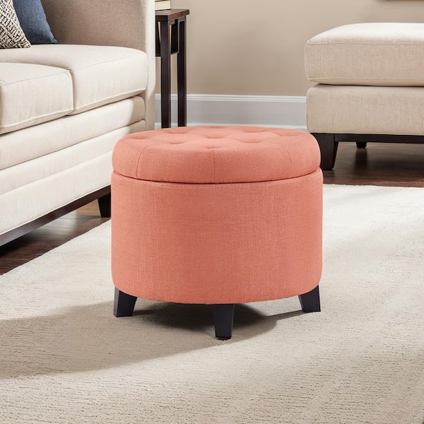 Designs4Comfort Coral Faux Linen Round Storage Ottoman