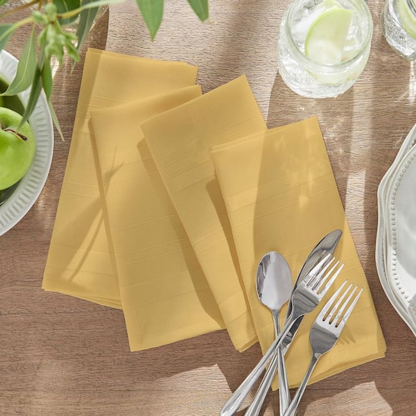Elegance Plaid Damask Napkin, Set of 4, Ribbon Gold - 17"W x 17"L