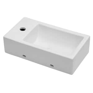 18 in. W. x 10 in. Wall Mounted White Porcelain Ceramic Rectangle Bathroom Vessel Sink