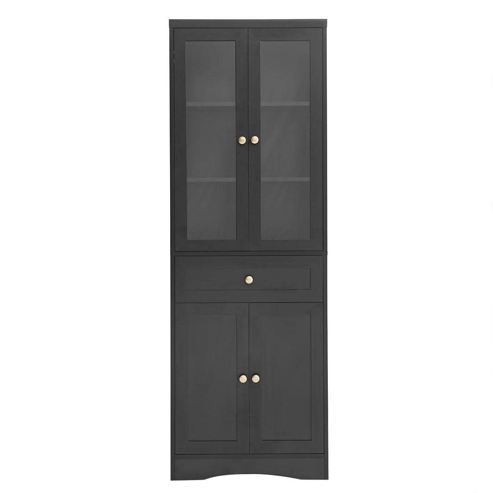 23.3 in. W x 14.5 in. D x 66.9 in. H Black Linen Cabinet with Adjustable Sh
