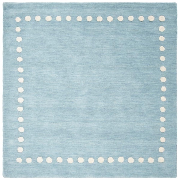 Kids 7 ft. x 7 ft. Square Blue/Ivory Polka Dot Area Rug