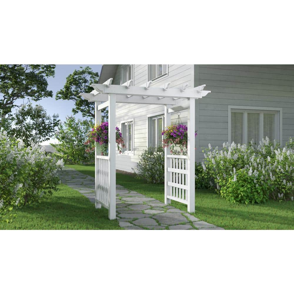 Springport White Vinyl Garden Arbor with Built-in Hooks