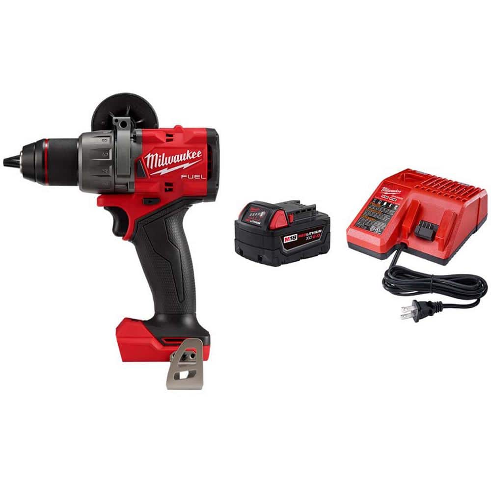 Milwaukee M18 FUEL 18-Volt Lithium-Ion Brushless Cordless 1/2 in. Hammer Drill/Driver with (1) 5.0Ah Battery and Charger -  2904-20-48-59