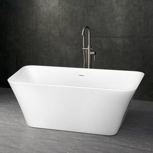 67 in. Acrylic Flatbottom Freestanding Soaking Non-Whirlpool Bathtub in White with Drain and Overflow