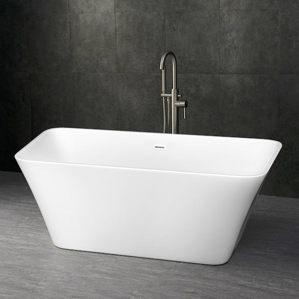 Dimakai 67 in. Acrylic Flatbottom Freestanding Soaking Non-Whirlpool Bathtub in White with Drain and Overflow