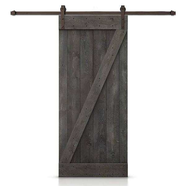 CALHOME 32 in. x 84 in. Z Carbon Gray Stained DIY Knotty Pine Wood Interior Sliding Barn Door with Hardware Kit