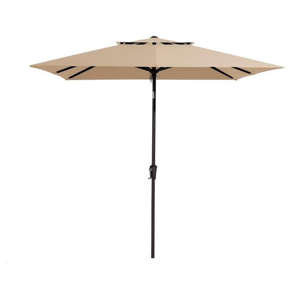 JEAREY 8.5 ft. x 8.5 ft. Square Market Patio Umbrella 2 Tiers Outdoor Umbrellas with Push Button Tilt and Crank Lift in Beige