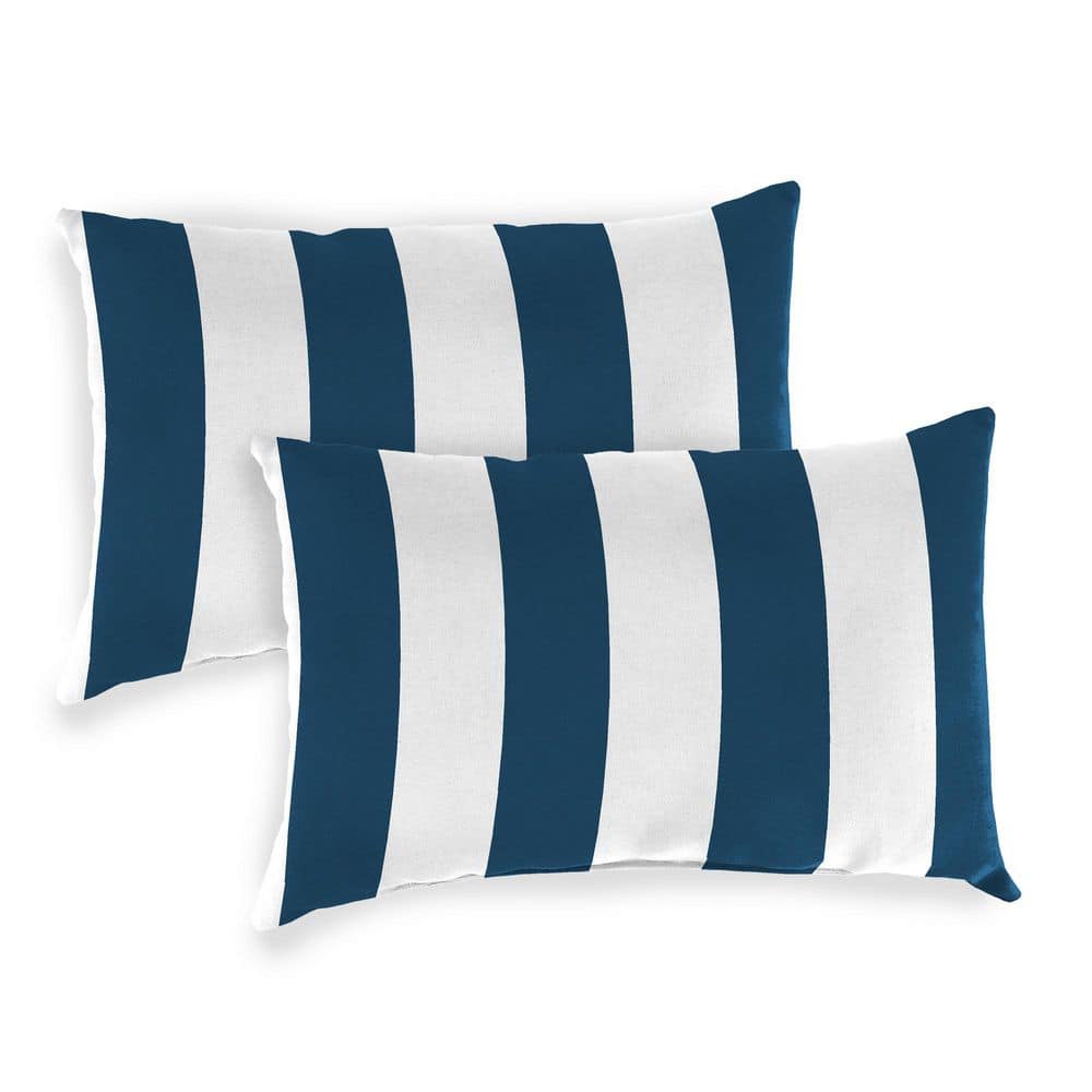 20 in. L x 14 in. W x 6 in. T Rectangular Outdoor Lumbar Throw Pillow in Awning Navy (2-Pack) price history on PriceWatchPro