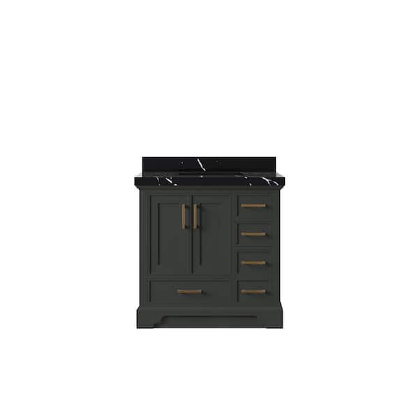 Willow Collections Charlotte 36 in. Single Sink Freestanding Black Top Bath Vanity with Calacatta Black Qt. Top Unassembled