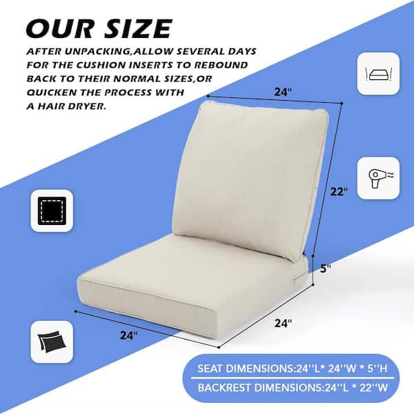 24 x 24 Outdoor Olefin Seat Cushion Waterproof and Fade Resistant Chair Cushions with Removable Cover in Beige