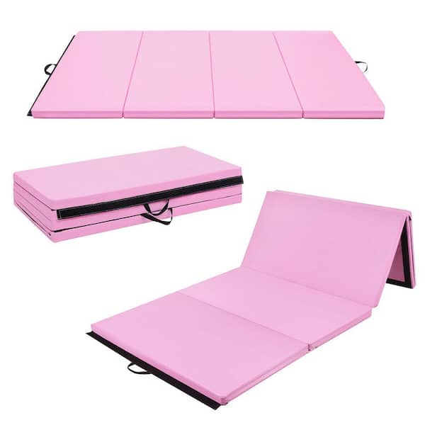 HONEY JOY Pink 8 ft. x 4 ft. x 2 in. Folding Gymnastics Mat Four