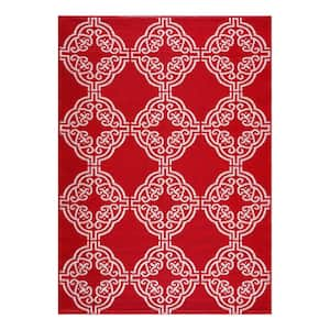 Marrakech Red White 4 ft. x 6 ft. Reversible Recycled Plastic Indoor/Outdoor Area Rug-Floor Mat