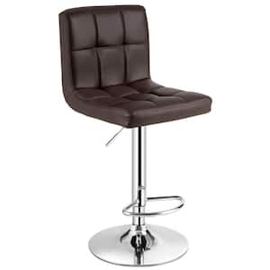 46 in. PU Leather Bar Stool Low Back Metal Swivel Bar Chair w/ Adjustable Height Brown (Set of 4)