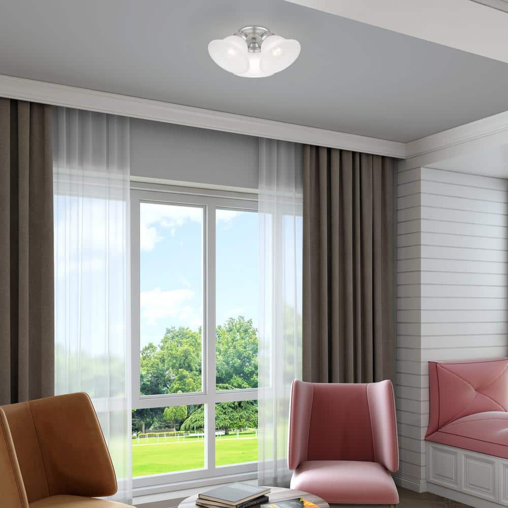 Wynnewood Satin Nickel 16" LED Flush Mount with Gray Marble Glass
