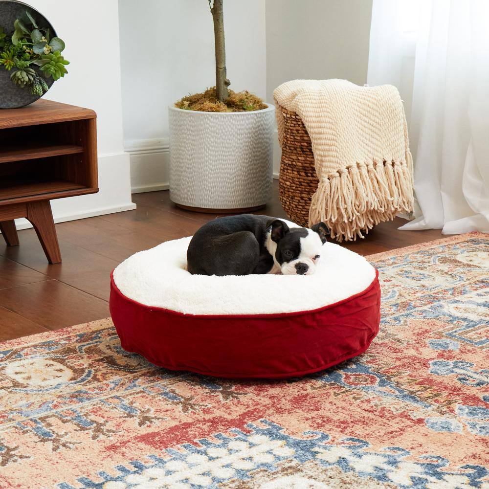 Extra Small Crimson Sherpa Round Dog Bed with Microfiber