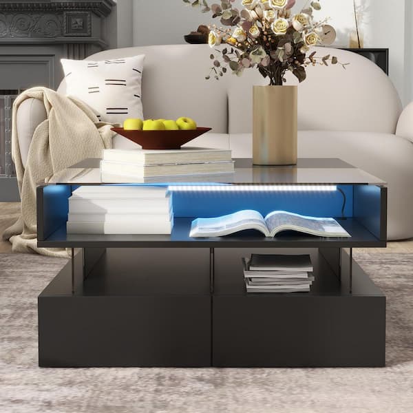 Harper & Bright Designs 29.5 in. Black Lift-Top Square Glass Top