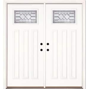 66 in. x 81.625 in. Mission Pointe Zinc Craftsman Unfinished Smooth Left-Hand Fiberglass Double Prehung Front Door