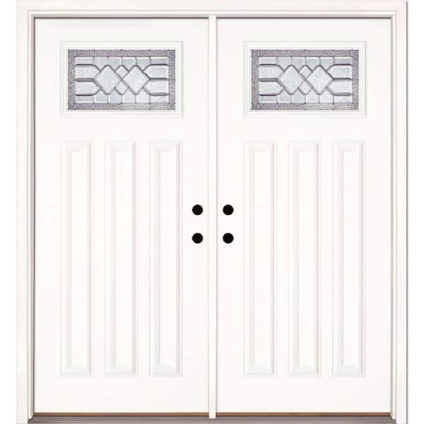 Feather River Doors 74 in. x 81.625 in. Mission Pointe Zinc Craftsman Unfinished Smooth Left-Hand Fiberglass Double Prehung Front Door