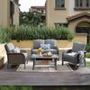 HOOOWOOO Venice Gray 4-Piece Wicker Modern Outdoor Patio Conversation Sofa Seating Set with Dark Gray Cushions HGDS204