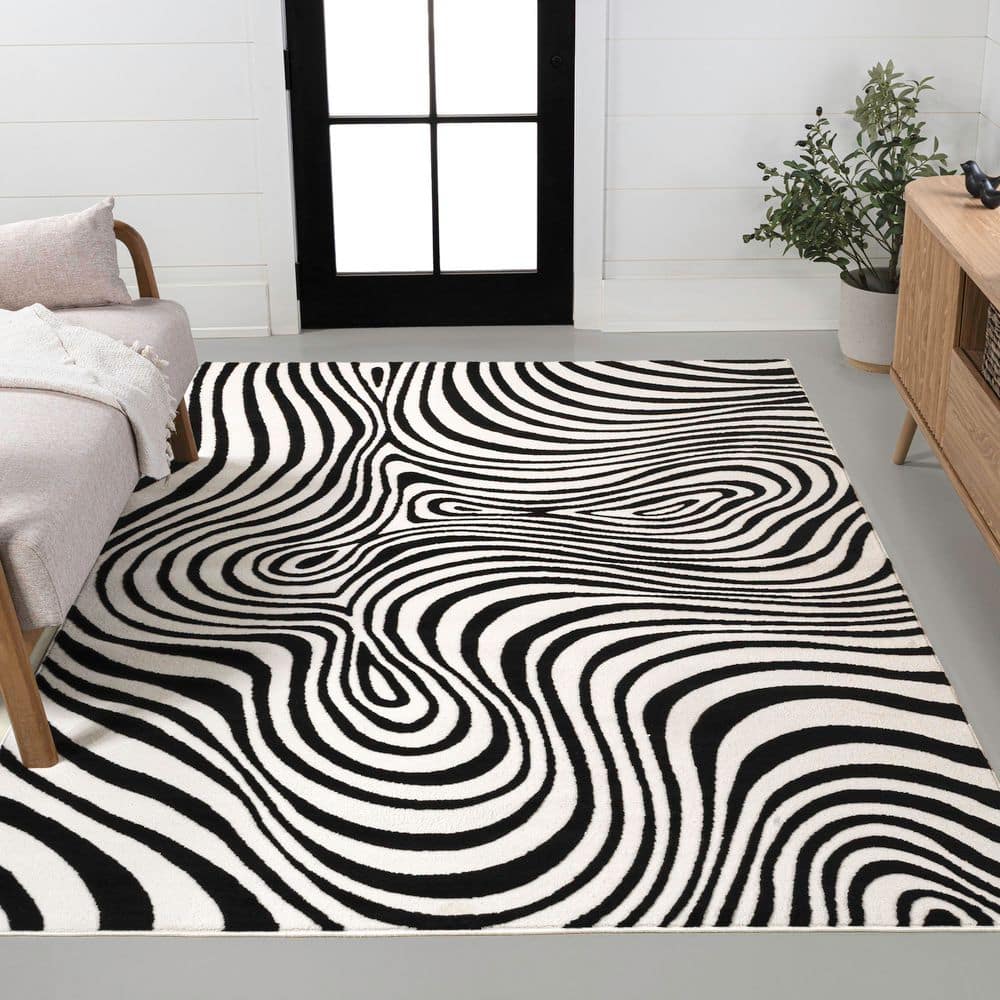 JONATHAN Y Maribo High-Low Abstract Groovy Striped Black/White 8 ft. x ...