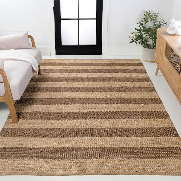 JONATHAN Y Jayden Rustic Farmhouse Woven Jute Stripe Natural/Brown 8 ft. x 10 ft. Area Rug