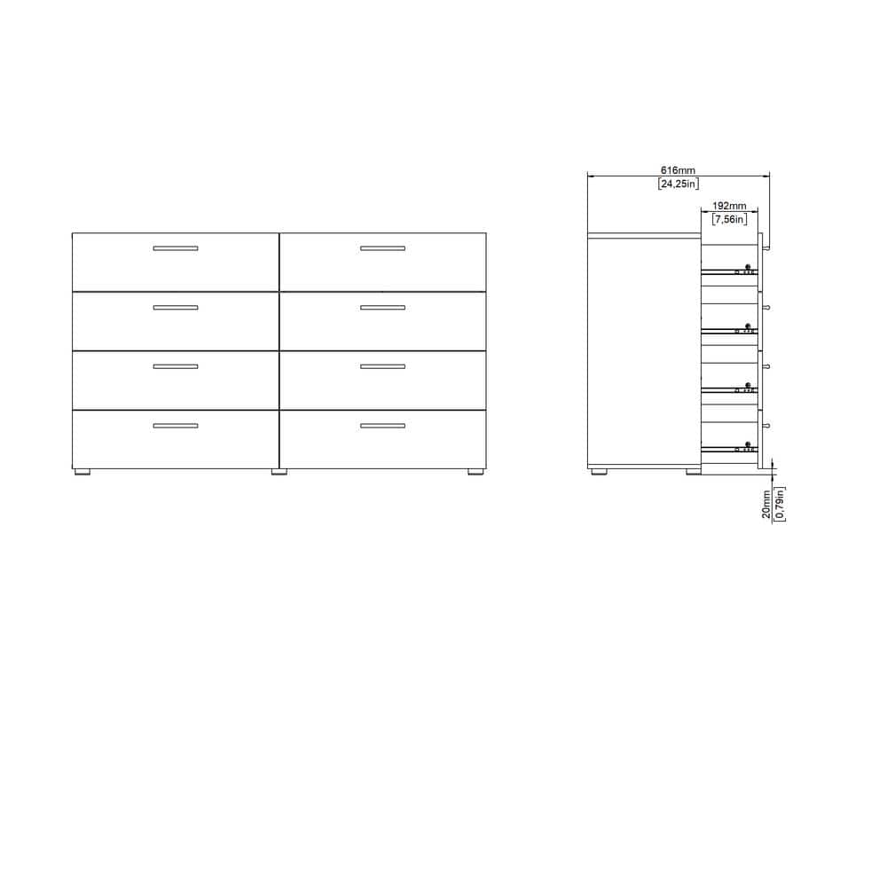 White MDF Double Dresser with 8 Horizontal Drawers