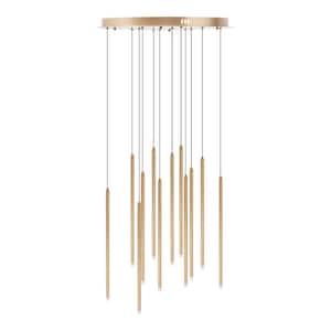 19.68 in. 12-Light Gold Modern Linear Integrated LED Pendant Light with Adjustable Height for Living Room Foyer