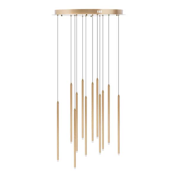 OUKANING 19.68 in. 12-Light Gold Modern Linear Integrated LED Pendant Light with Adjustable Height for Living Room Foyer