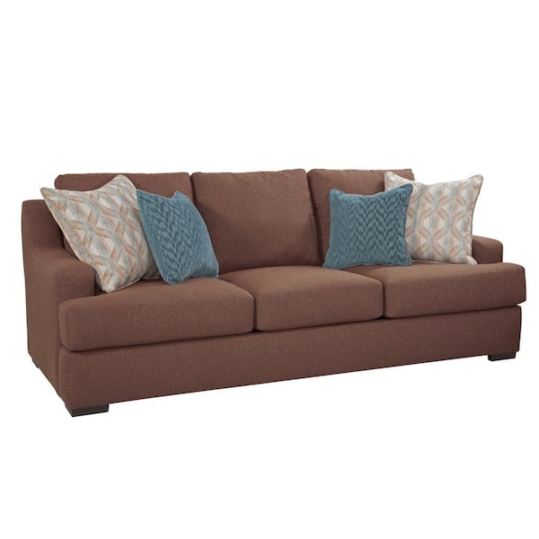 American Furniture Classics Earthtone Cinnamon Series 90 in. W Rolled Arm Fabric Transitional Rectangle Sofa in Brown