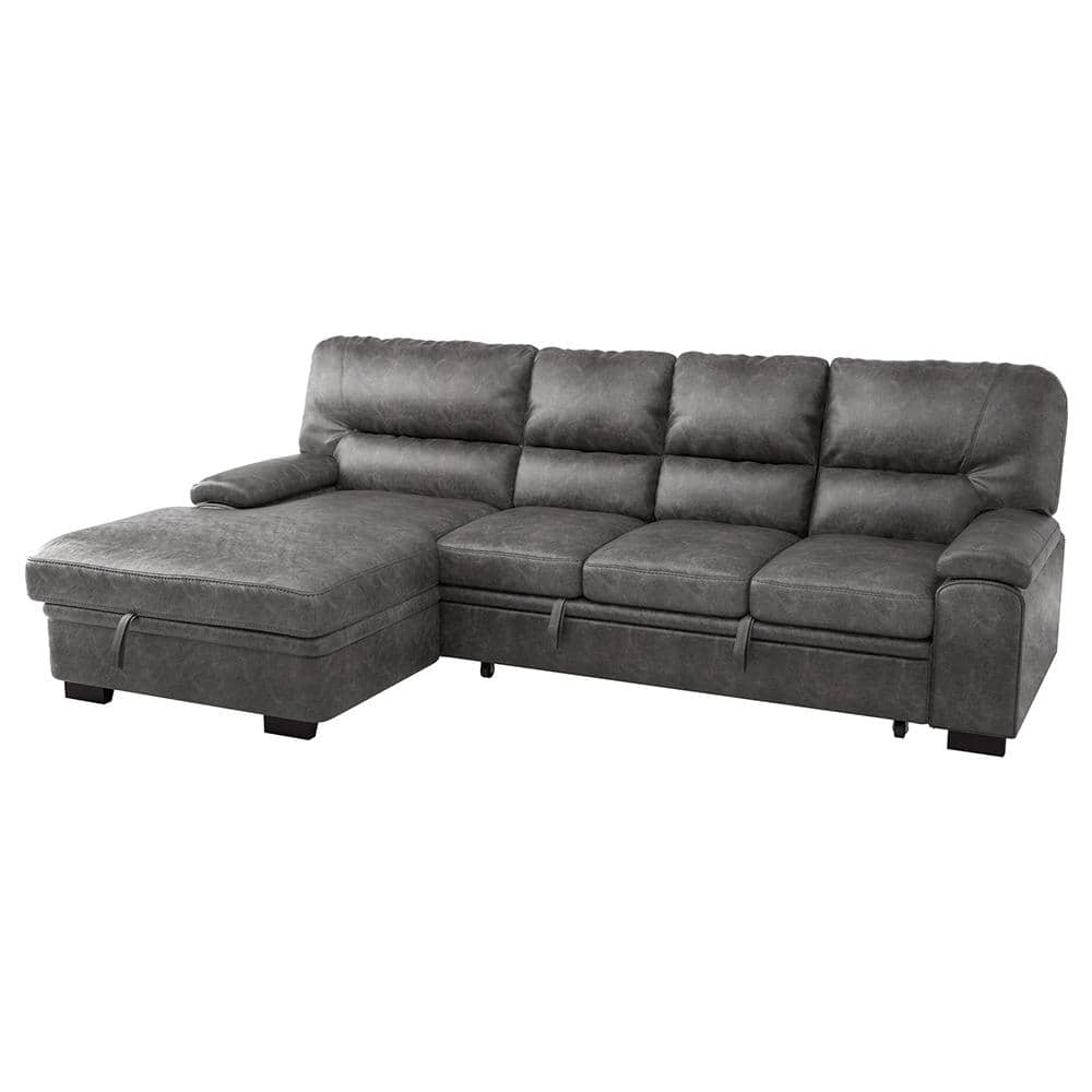 Monroe 114 in. Straight Arm 2-piece Microfiber Sectional Sofa in Dark Gray 