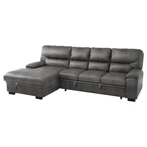 Monroe 114 in. Straight Arm 2-piece Microfiber Sectional Sofa in Dark Gray with Pull-out Bed and Left Chaise