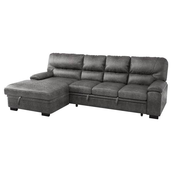 Unbranded Monroe 114 in. Straight Arm 2-piece Microfiber Sectional Sofa in Dark Gray with Pull-out Bed and Left Chaise