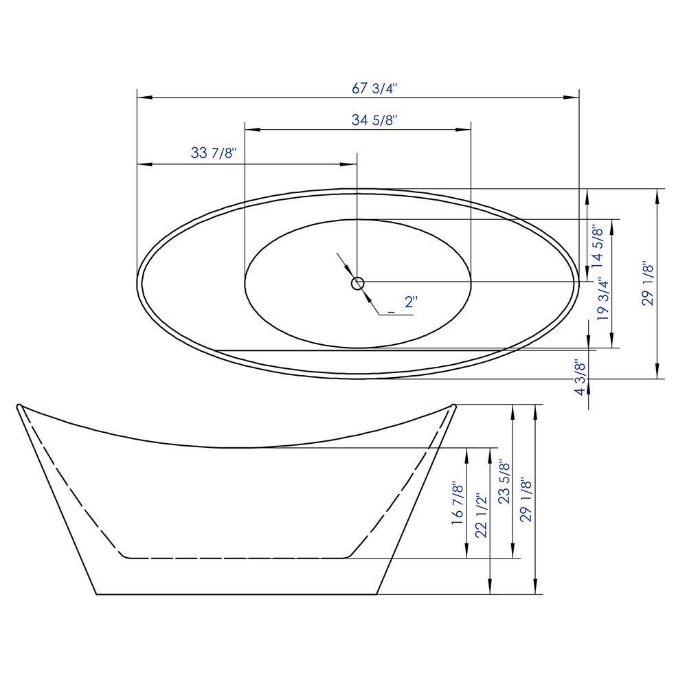 68'' White Freestanding Acrylic Soaking Bathtub